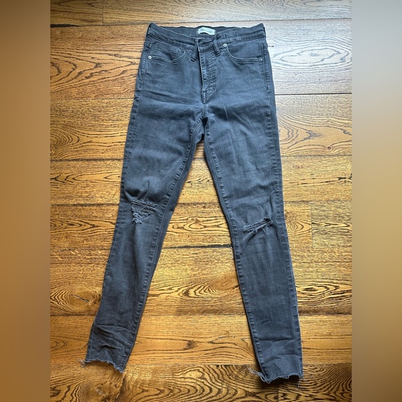 Madewell Black Frost Raw Hem Stretch Skinny Jeans High Rise Jeans Womens 29 Tall - Picture 1 of 4